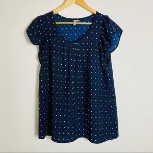 Rumor Has It Polka Dot Heart Pleated Blouse Size: Medium
